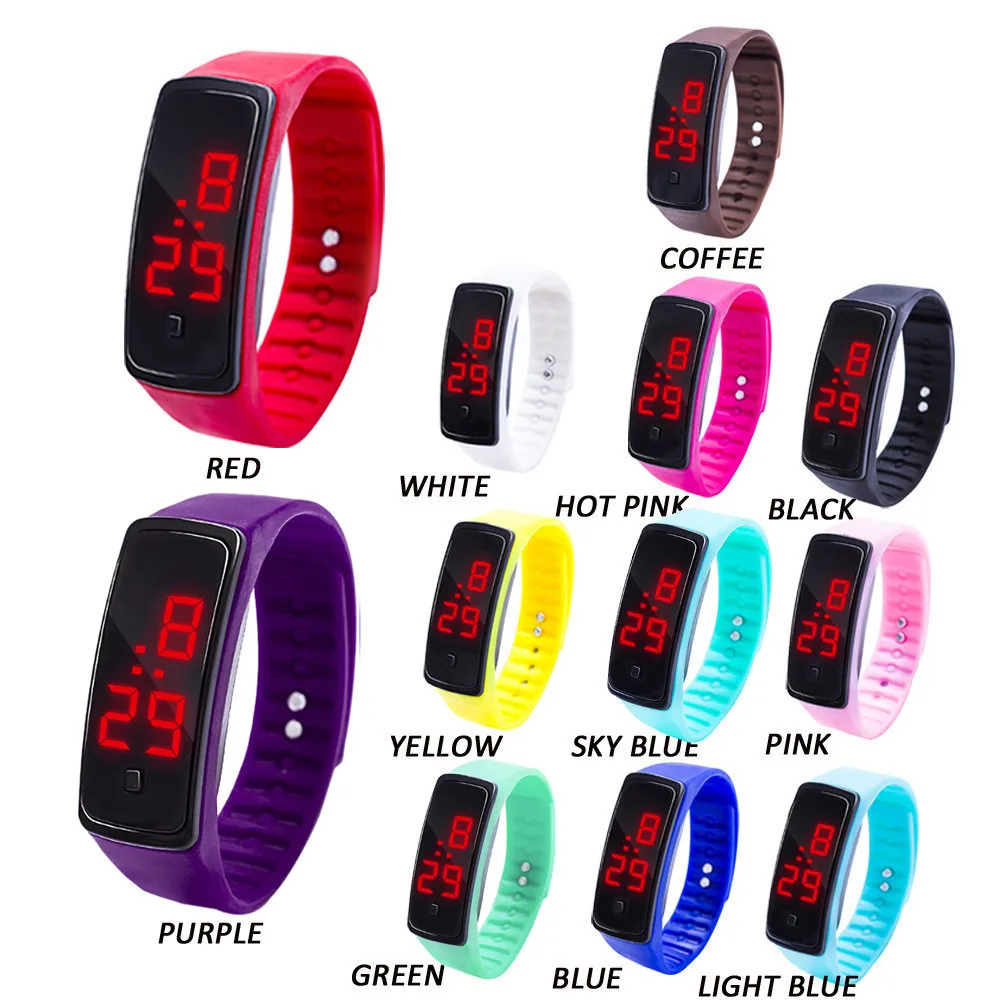 

LED Digital Display Bracelet Watch Children's Students Silica Gel Sports Watch Candy Color Silicone Wrist Watch for Children Q