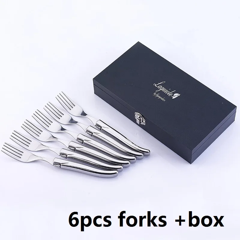 6pcs Forks in Box Стиль laguiole набор вилок высокого качества с ручками из нержавеющей стали, столовые вилки, упакованные в деревянную подарочную коробку, набор вилок для столовых приборов, 6 шт - Цвет: 6pcs Forks in Box