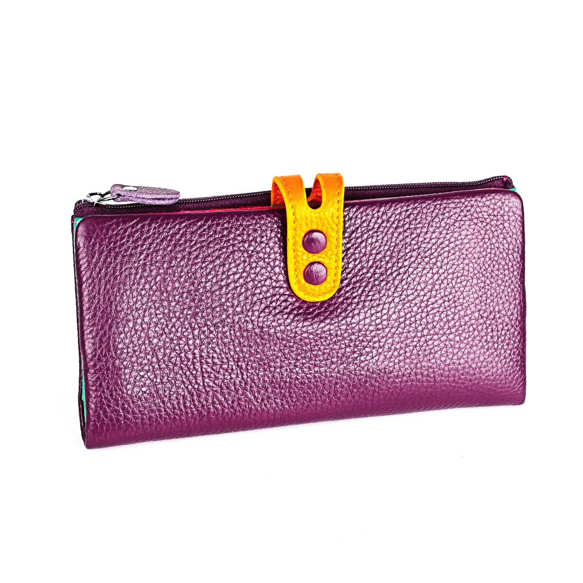 

Ougger Women Purses Leather Wallet Clip Long Large Purple Genuine Leather Casual European and American Style Ultra Thin Wallet