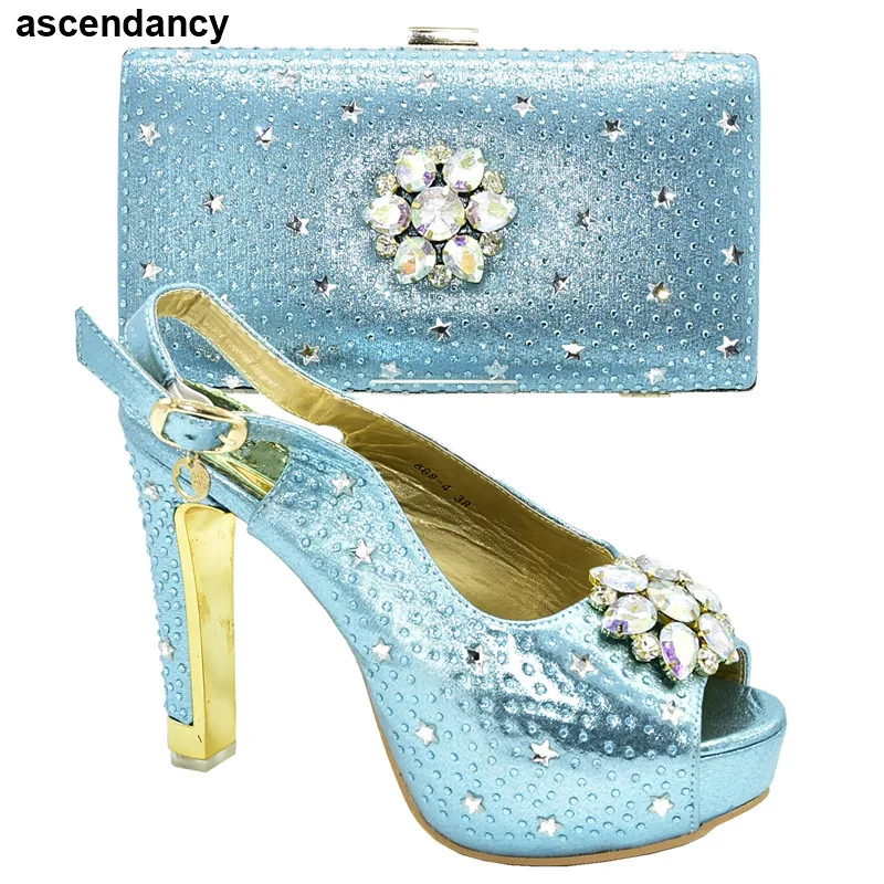

Italian Shoes with Matching Bags for Wedding Italy Woman Italian Shoes and Bags Set Decorated with Rhinestone Party Shoes Bag