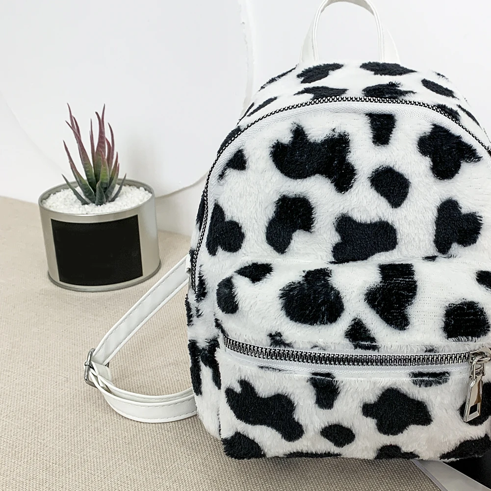 Mochilas escolares con estampado de cebra de vaca para mujer y niña, Mini Mochila De felpa para hombro, informal, de viaje
