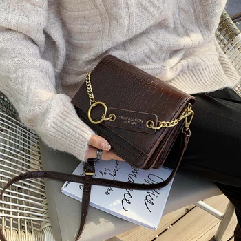 

Alligator Pattern Leather Chain Crossbody Bags For Women Designer Vintage Shoulder Messenger Bag Lady Small Handbags and Purses
