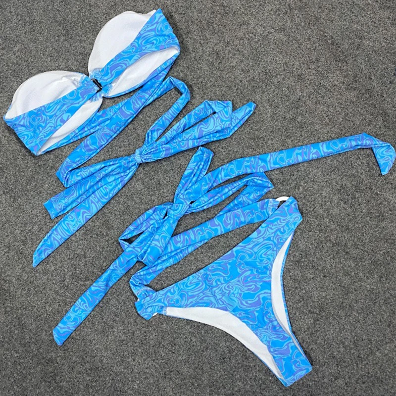 2024 Printed Wrap Around Bandeau Bikini Women Swimwear Female Swimsuit Two-pieces Bikini set Brazilian Bather Bathing Suit Swim