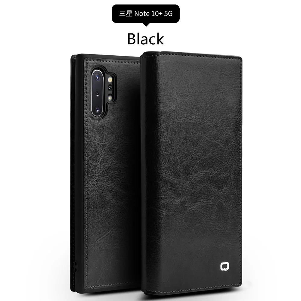 Black Деловой чехол из натуральной кожи для samsung Galaxy Note 10 Plus чехол для кошелька Слот Чехол для samsung Note 10 Plus 5G Shell - Цвет: Black