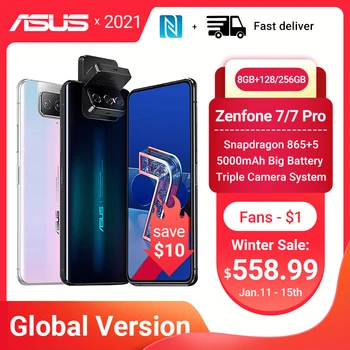 Перейти на Алиэкспресс и купить Глобальная версия ASUS Zenfone 7/7 Pro 5G Смартфон Snapdragon 865/865 плюс 8 Гб Оперативная память 128/256 Встроенная память 5000 мАч батарея Android Q 90 Гц NFC