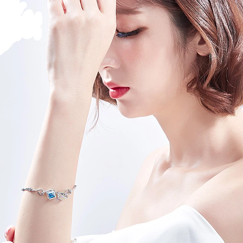 BOSCEN украшенный кристаллами от Swarovski разноцветный браслет для женщин девушка подарок на день рождения милый роскошный квадратный элегантный