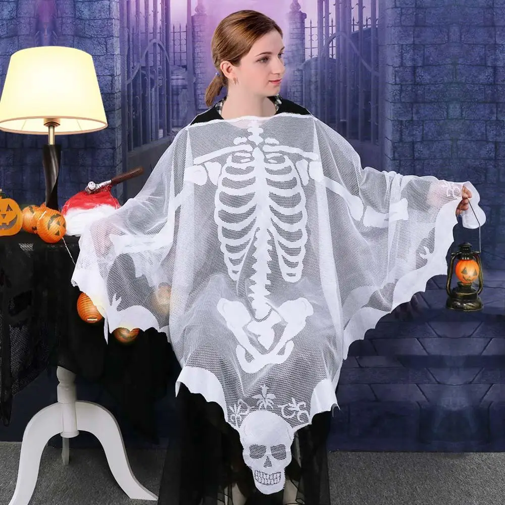 Ourwarm Lace Skeleton Poncho Skull Spider Web Halloween Party Costume Decor
