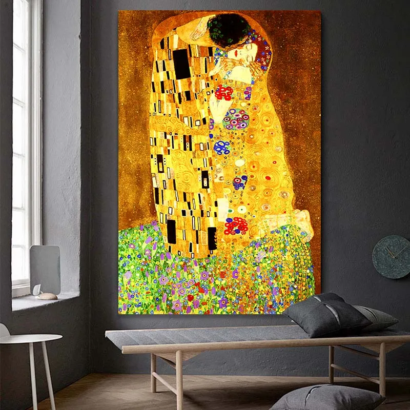 Gustav Klimt Kiss Famous Figure Wall Canvas Painting Print on Canvas Wall Art Pictures For Living Room Home Decoration No Frame