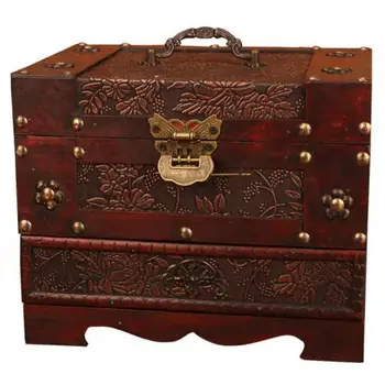 

Creative Wooden Dressing Box With Mirror, Retro Dressing Box, Cosmetic Box With Lock, Small Jewelry Box, Earrings And