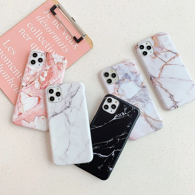 Luxury Marble Matte Phone Case For iPhone 11 12 13 mini Pro Max XS X XR 7 8 6 6S Plus SE 2020 Shockproof Soft Cases Cover leather iphone 11 Pro Max case