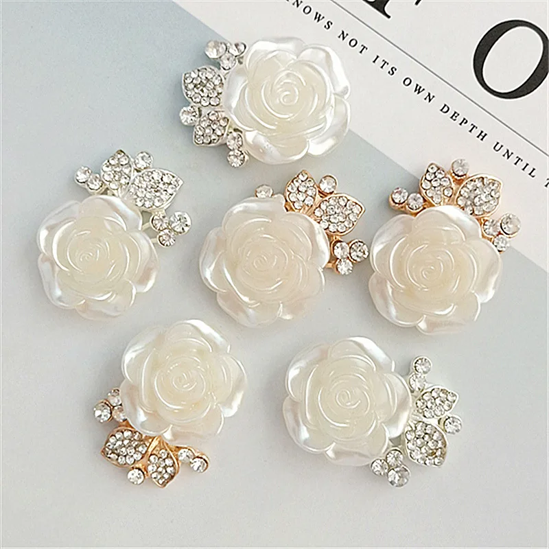 10pcs 도금 된 골드/실버 로즈 꽃 진주 Rhinestones 합금 단추 구슬 신부 아이 머리 모자를 쓰고 있죠 가방 신발 장식품
