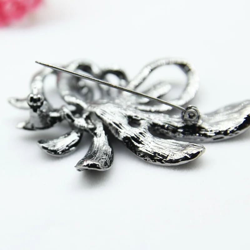 Стразы черный цветок броши для женщин винтажная антикварная серебряная брошь на