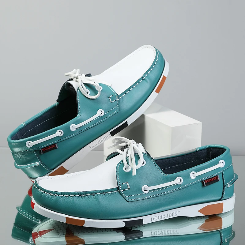 Mens Casual Genuine Suede Leather Docksides Classic Boat Shoes Loafers Shoes Unisex Handmade shoes High Quality
