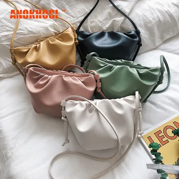 

Casual Women Pleated Pure Color PU Cloud Hobo Bag Fashion Shoulder Bag Zipper Mini Sling Bag MB689
