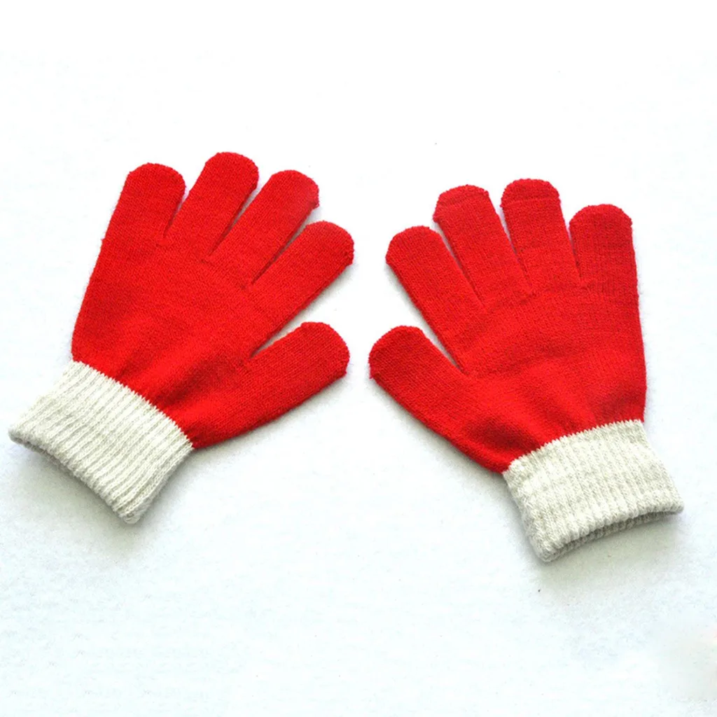 Детские перчатки, зимние теплые Волшебные Зимние перчатки, цветные, полный палец, теплые вязаные перчатки, gants hiver enfants# Y3 - Цвет: Красный