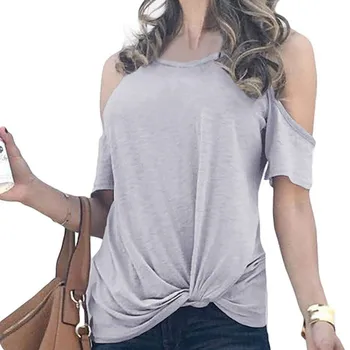 

Women Short Sleeve T-shirt Solid Color Loose Type Round Collar Strapless Loose Type Size S To XL 2019 Summer Fashion Clothing