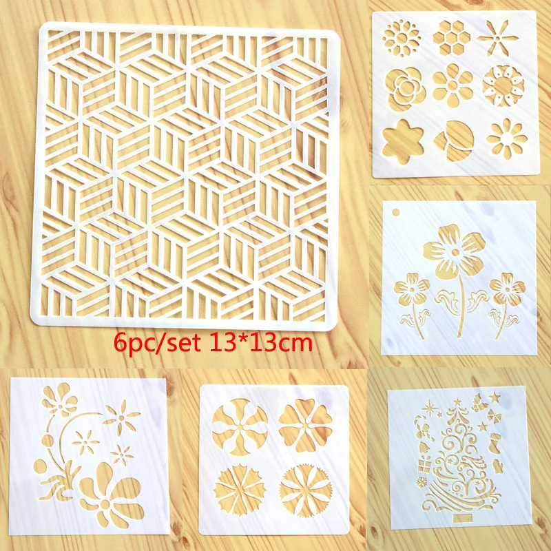 

6pc/set Stencil Flower Templates Painting Bullet Journal Stencil Decor DIY Scrapbooking Stamp Embossed Decor Template Reusable