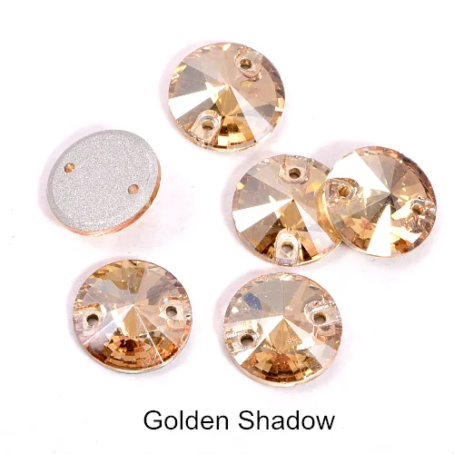 40pcs AAAAA Quality 12mm Round Rivoli Glass Sew On Rhinestones Flatback Crystal Sewing Strass for DIY Wedding Dress B1248 - Цвет: 001GS-Golden Shadow