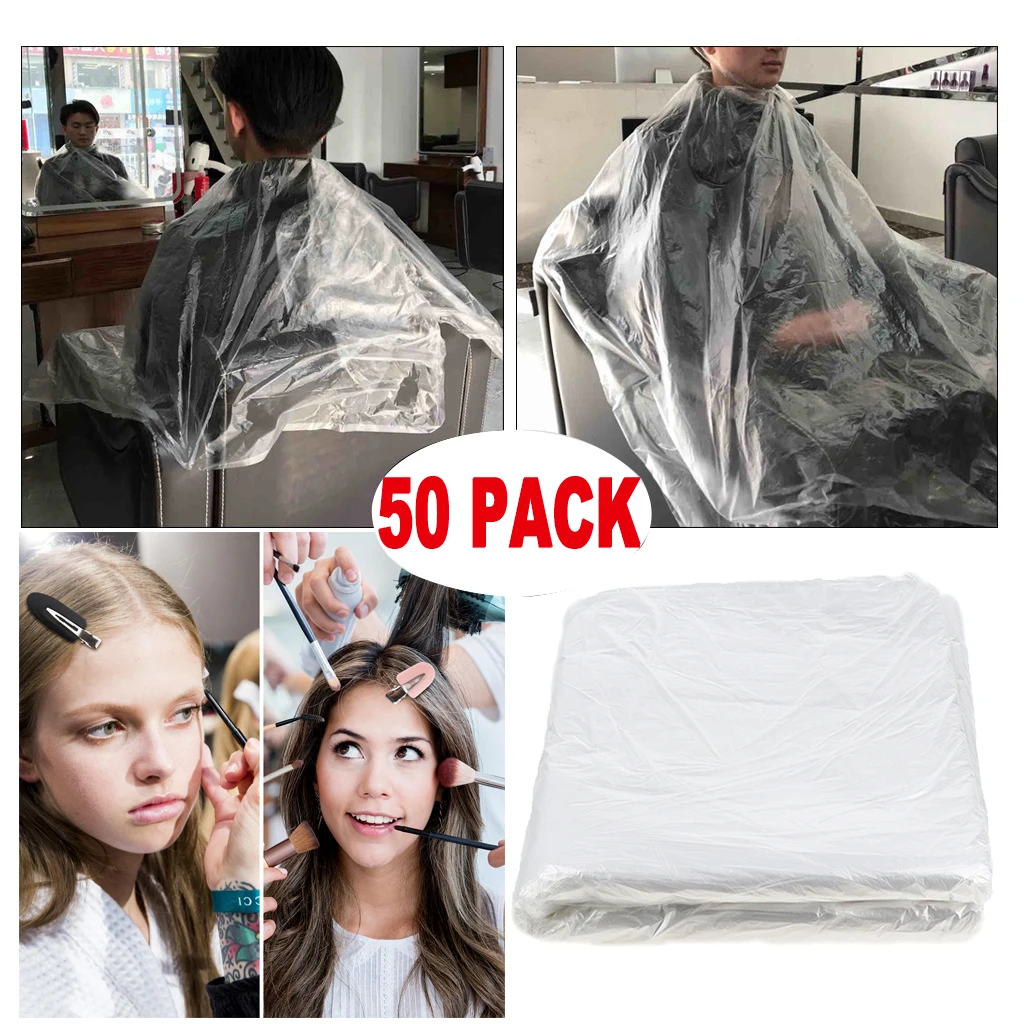 50x Disposable Haircut Capes Clear Barber Home Shawl Apron Cloth + 8x Hair Clips | Красота и здоровье