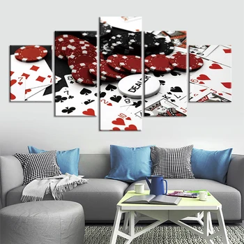 

Canvas Printed Modern Art 5 Piece Game Poker Posters For Bedside Background Home Decoration Wall Modular Pictures Framework