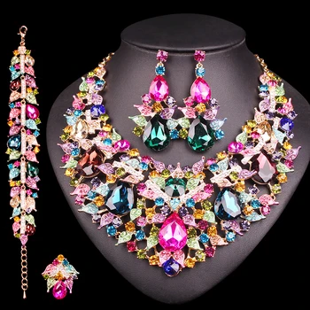 

LUXURY LEAVES NECKLACE EARRINGS SET JEWELRY SETS PARTY WEDDING PROM INDIAN BRIDAL COSTUME JEWELLERY TRENDY GIFTS FOR BRIDE WOMEN