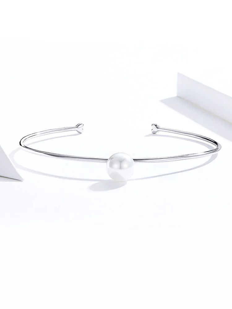 Простой Pulseira, BISAER, 925 пробы, серебро, элегантный пресноводный жемчуг, женские браслеты-каффы для женщин, свадебные ювелирные изделия ECB168