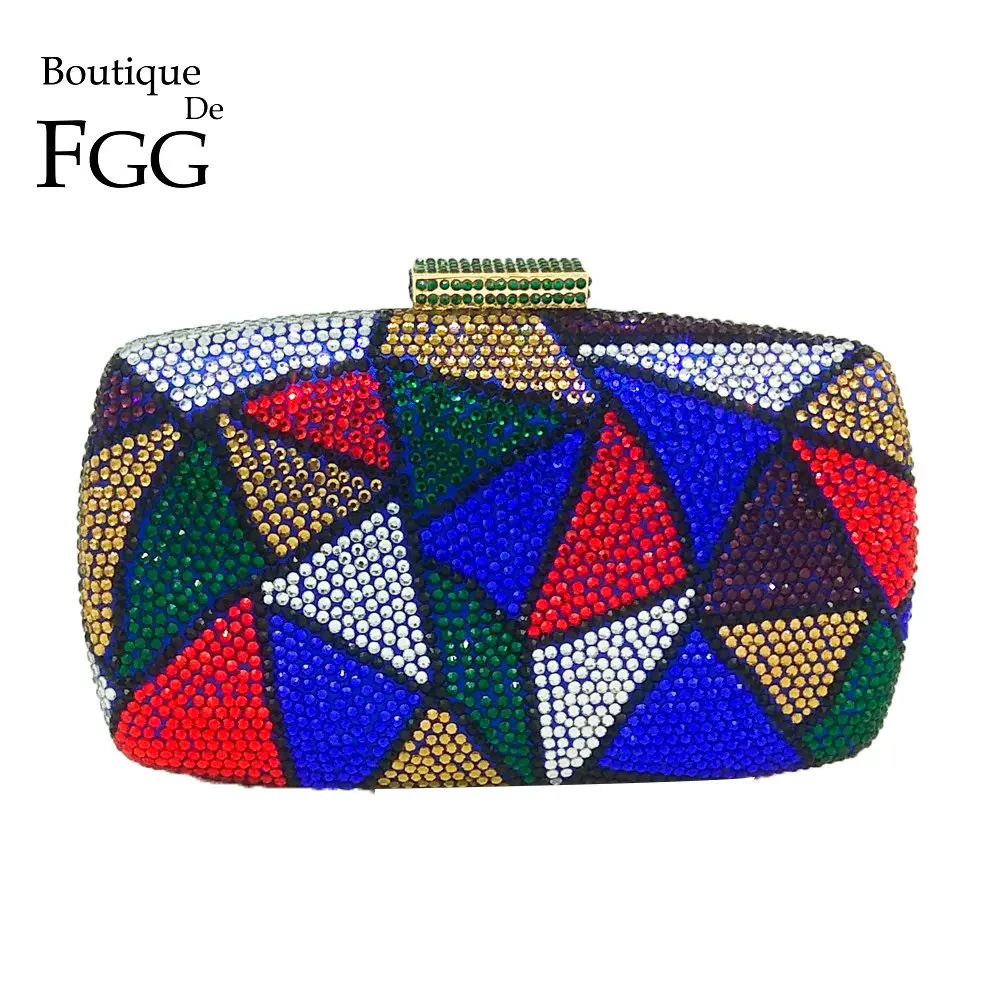 Женская вечерняя сумка Boutique De FGG разноцветная клетчатая клатч с кристаллами