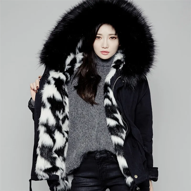 

Military Jacket Flocking Plush Liner Winter Jacket Women Fur Collar Hooded Oversized Coats Warm Parka Wadded Jacket Female C2713