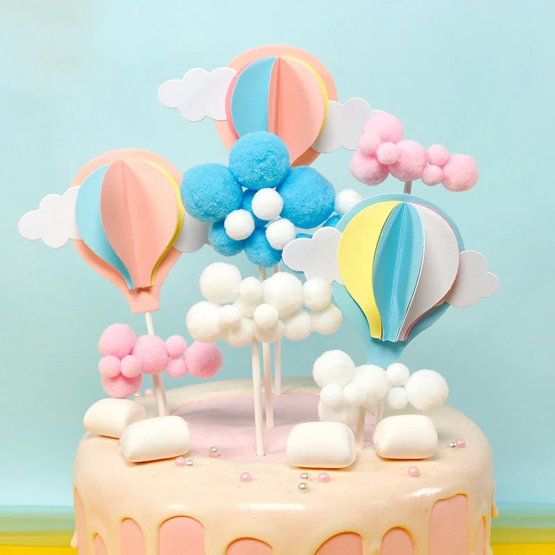 

1 PC Clouds Hot Air Balloon Decoration Card CakeTopper Happy Birhday Party DIY
