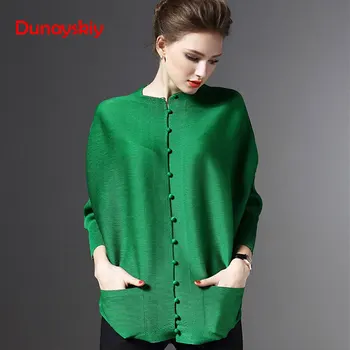 

2020 New Fashion Pleated Clothing Shirt O-neck Long Batwing Sleeve Single Breasted D Pockets Woman Pink Loose Blouse