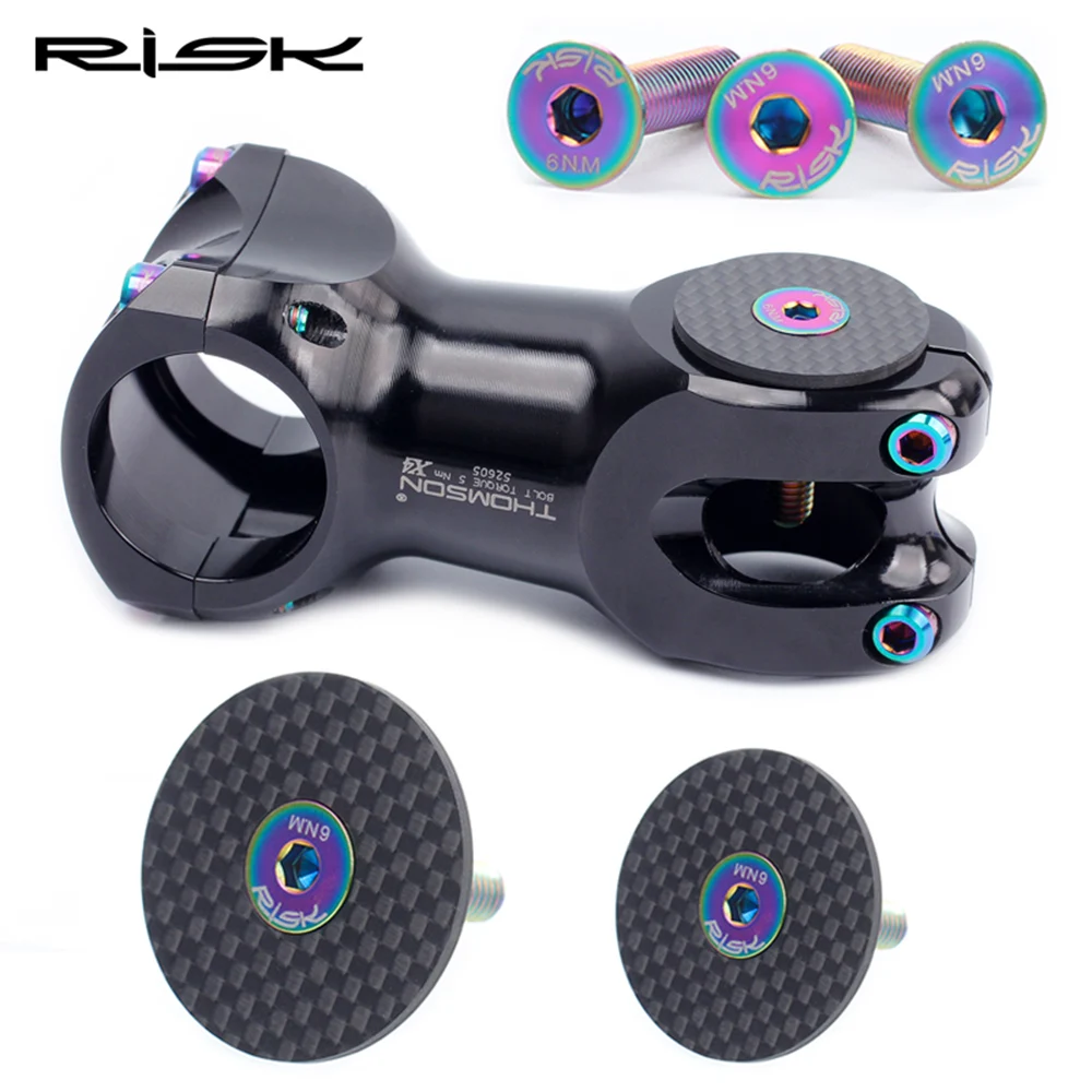 

Risk Carbon Fiber Bicycle Headset Stem Top Cap with M6*30mm Titanium Bolt 28.6/31.8 Ultralight MTB Road Bike Headset Stem Cover