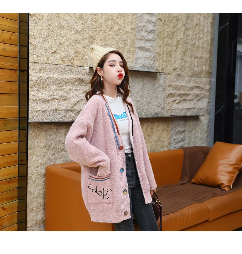 Шерстяная Женская куртка Осень корейский стиль IFASHION Топы Ранняя осень элегантный свитер с v-образным вырезом стиль лень