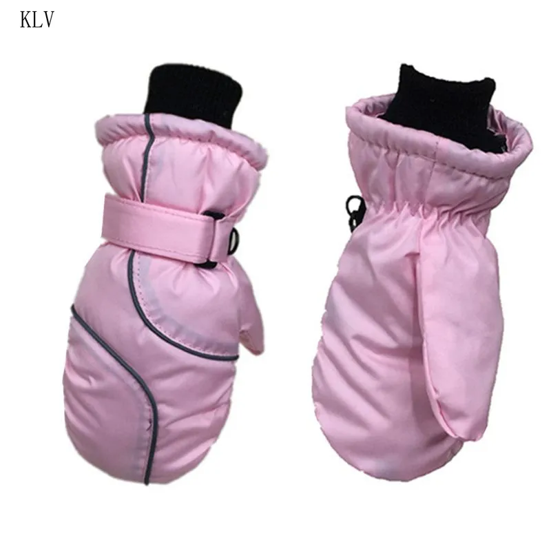 pink Зимние лыжные перчатки для детей ясельного возраста, водонепроницаемые, ветрозащитные, одноцветные, в стиле пэчворк, утепленные, регулируемые, эластичные варежки, От 5 до 9 лет - Цвет: pink