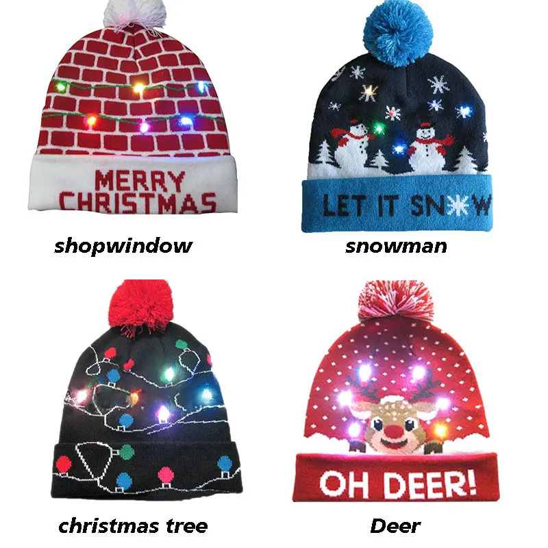 

4 Color Glowing Ski Cap LED Performance Cool Christmas Hat Light Cosplay Flash Wool Cute
