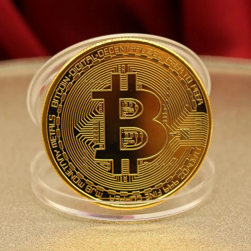 Невалютных Коллекционные вещи сувенирная монета Bitcoin Позолоченные физическая бит монеты BTC с Чехол подарок металла античная имитация художественных