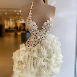 2022 Chic Cocktail Dresses Ruffle Skirt 3D Flowers Beading Short Prom Dress Women Party Gowns Robes De Cocktail Vestido de Novia