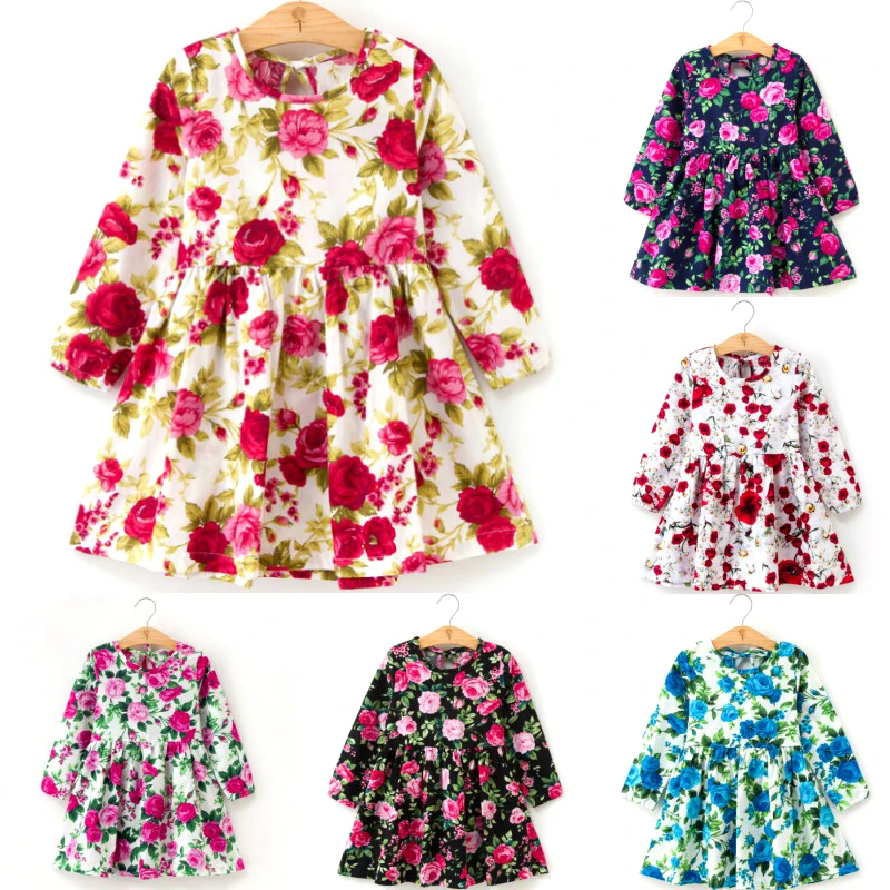 

1-7 Years Kids Girl Dress Toddler Baby Long Sleeve Dresses Summer Children Clothing Girls Princess Dress Kid Tops Outfits