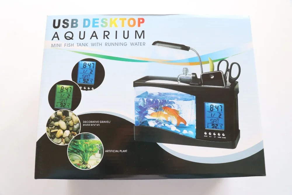 1.5L USB настольный мини аквариум с ЖК-таймером и будильником светодиодный светильник с черной рециркуляцией температуры и календарем