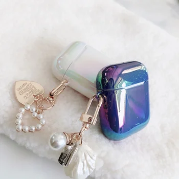 

3D cute Lovely Pearl Shell Keychain Water Drop Rainbow Hard Headphone Earphone case for airpods 1 2 pro Wireless Headset cover