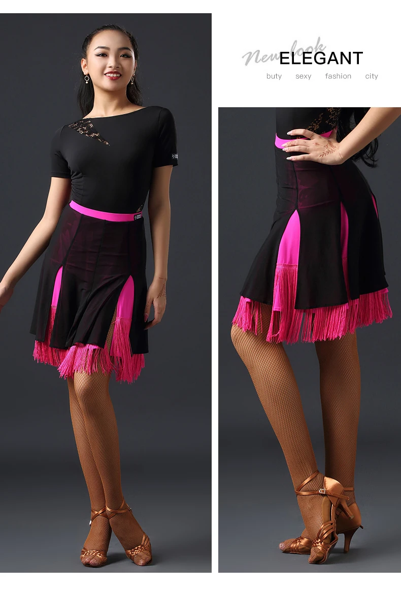 Professional Latin Dance Skirt Half-Length Dance Clothes New Split Tassel Hit Color Half Skirt Adult Exercise Clothes DWY2119