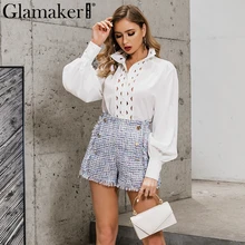 Glamaker, элегантные твидовые шорты с высокой талией, женские офисные клетчатые шорты с бахромой, винтажные сексуальные повседневные женские стильные шорты