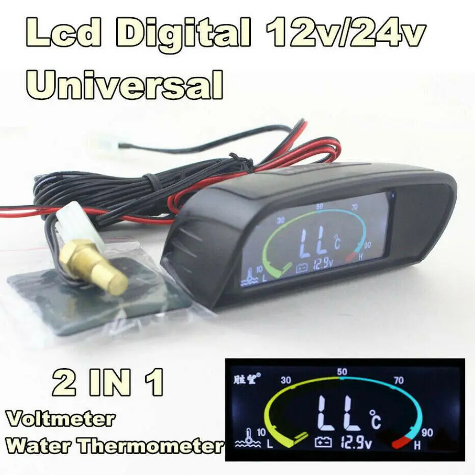 

2in1 Car Voltmeter Volt Water Temperature Gauge Meter LCD Digital Sensor/10mm