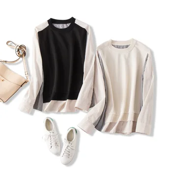 

The new spring/summer 2020 fashion tone! Cover the meat show thin knitting splicing stripe off two shirts coat female