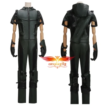 

Movie Green Arrow Season 4 Faux Leather Oliver Queen Cosplay Costume Adult Men's Battleframe Vest Pants Outfit Gloves Halloween