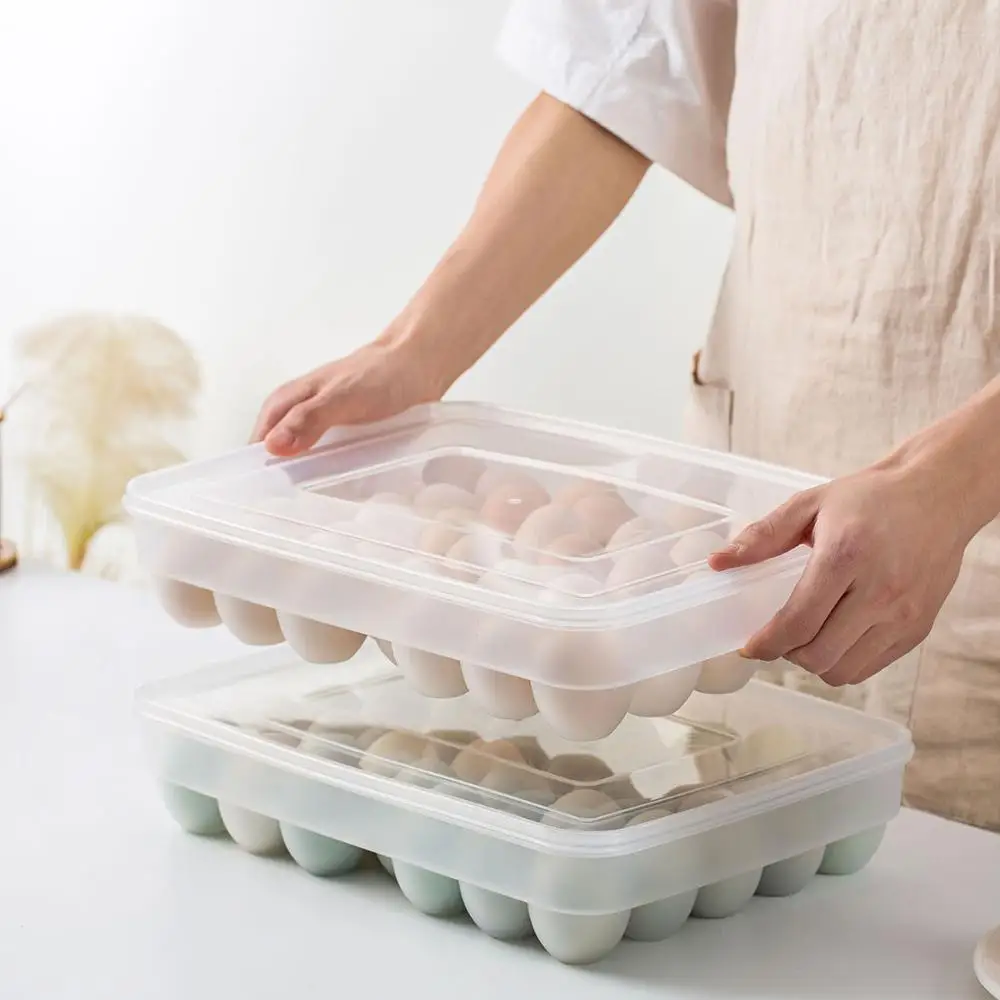 Single Layer Egg Storage Box With Lid 34 Grid Household Egg Container