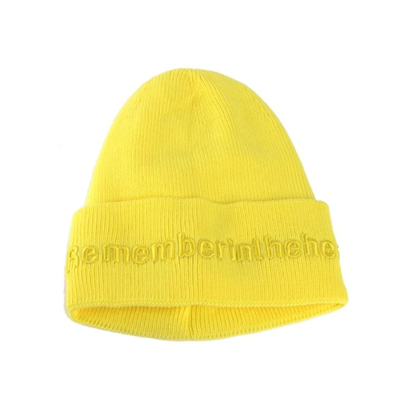 Yellow Мужская и Женская Осенняя зимняя Корейская версия кондитерских изделий с вышитыми буквами вязаная шапка с бархатной подкладкой теплый модный головной убор черного цвета - Цвет: Yellow