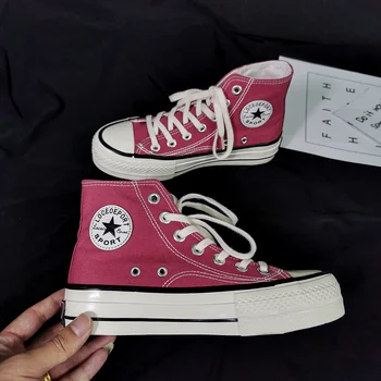 

High Platform Canvas Women Shoes High-top Retro Lace-up Ladies Casual Sneakers Outdoor Breathable Leisure Footwear ad-107