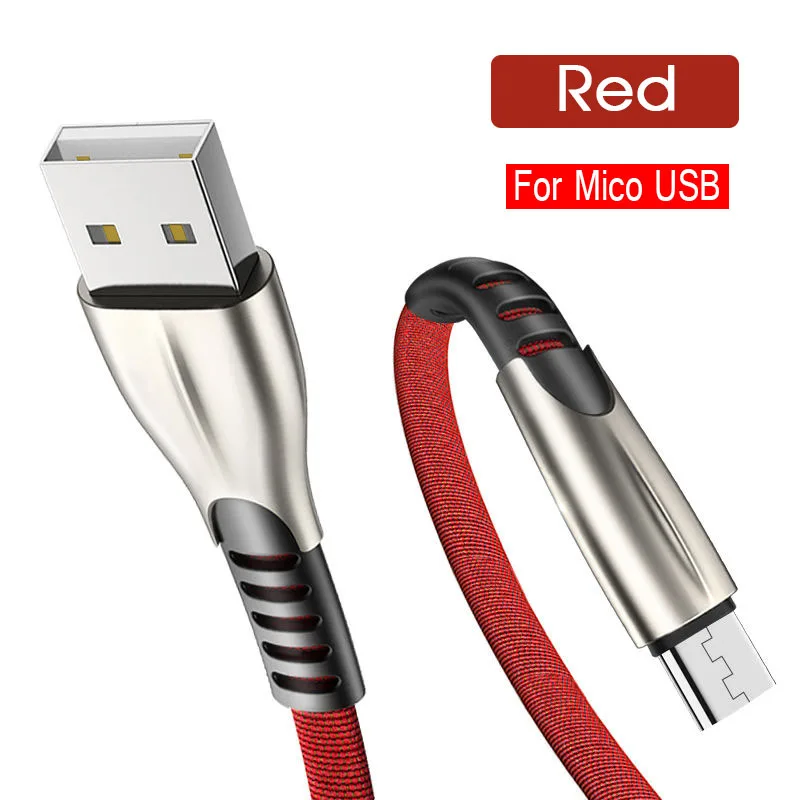 Кабель Micro USB 3A, кабель для быстрой зарядки для Android, нейлоновый кабель для передачи данных, кабели для мобильных телефонов, кабель для быстрой зарядки 1 м 2 м - Цвет: Красный