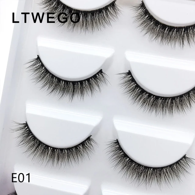 LTWEGO 5 pairs fluffy faux mink eyelashes natural long false eyelash extension handmade volume 3d lashes makeup faux cils cilios