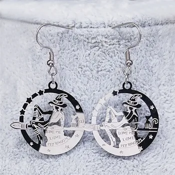 

2020 Fashion Witchcraft Witch Stainless Steel Drop Earring for Women Silver Color Earrings Jewelry pendientes mujer E1445S02